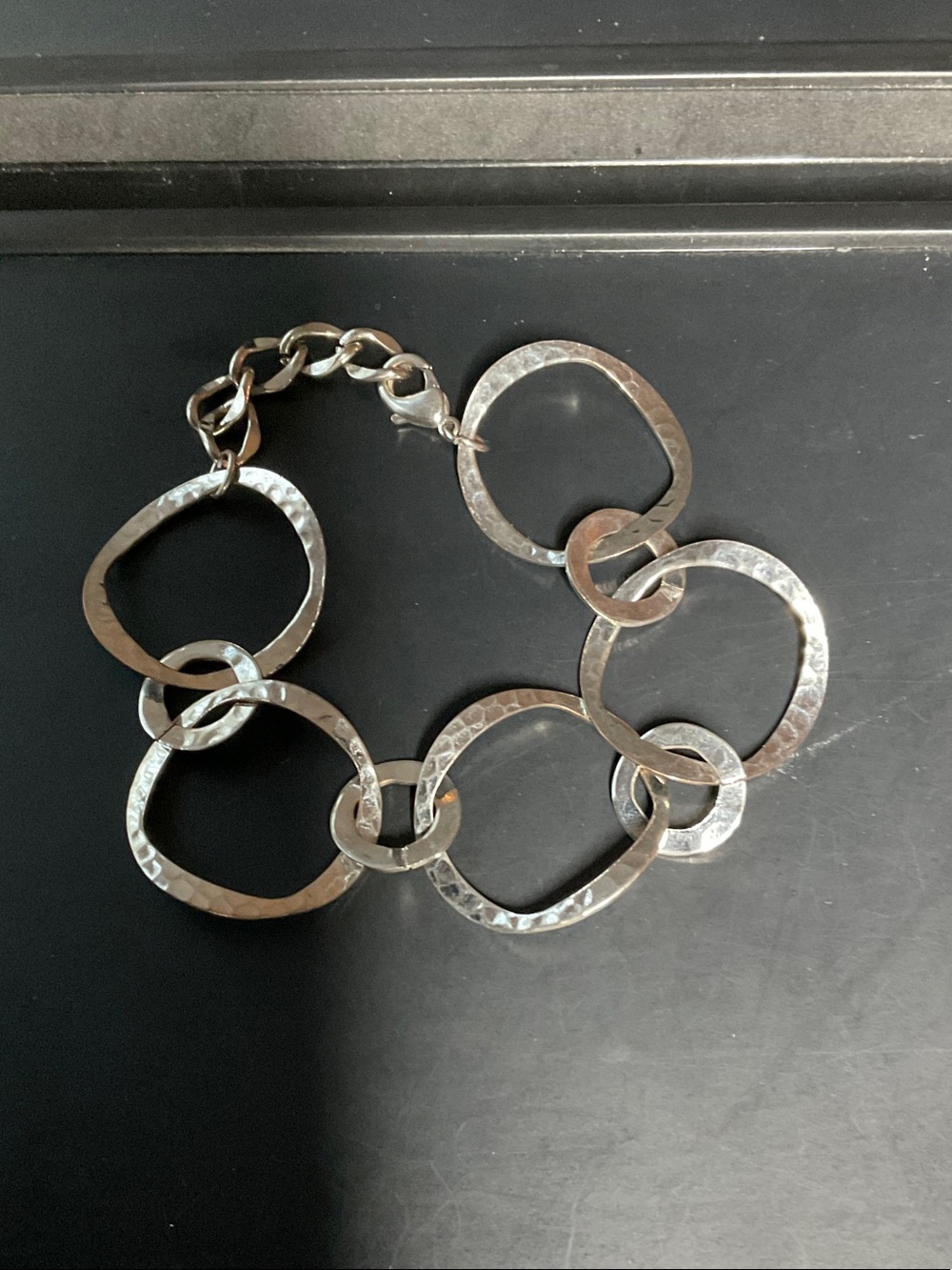 Hammered Link Statement Bracelet — Silver Tone